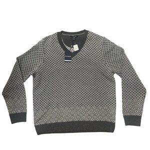Jos. A. Bank Men's Gray Geometric Patterned Sweater Wool Blend Tailored Fit XL